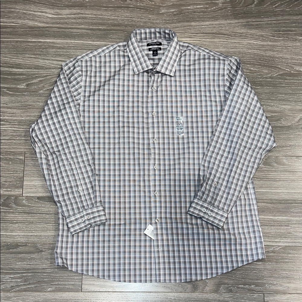Kenneth Cole Gray Plaid Button Down Shirt
